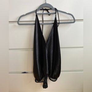 Free People black satin body suit